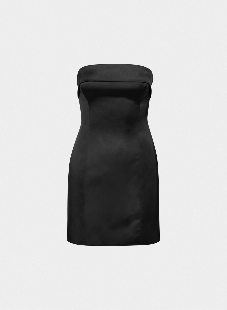 schwarzer schimmernder satin-schlauchkleid