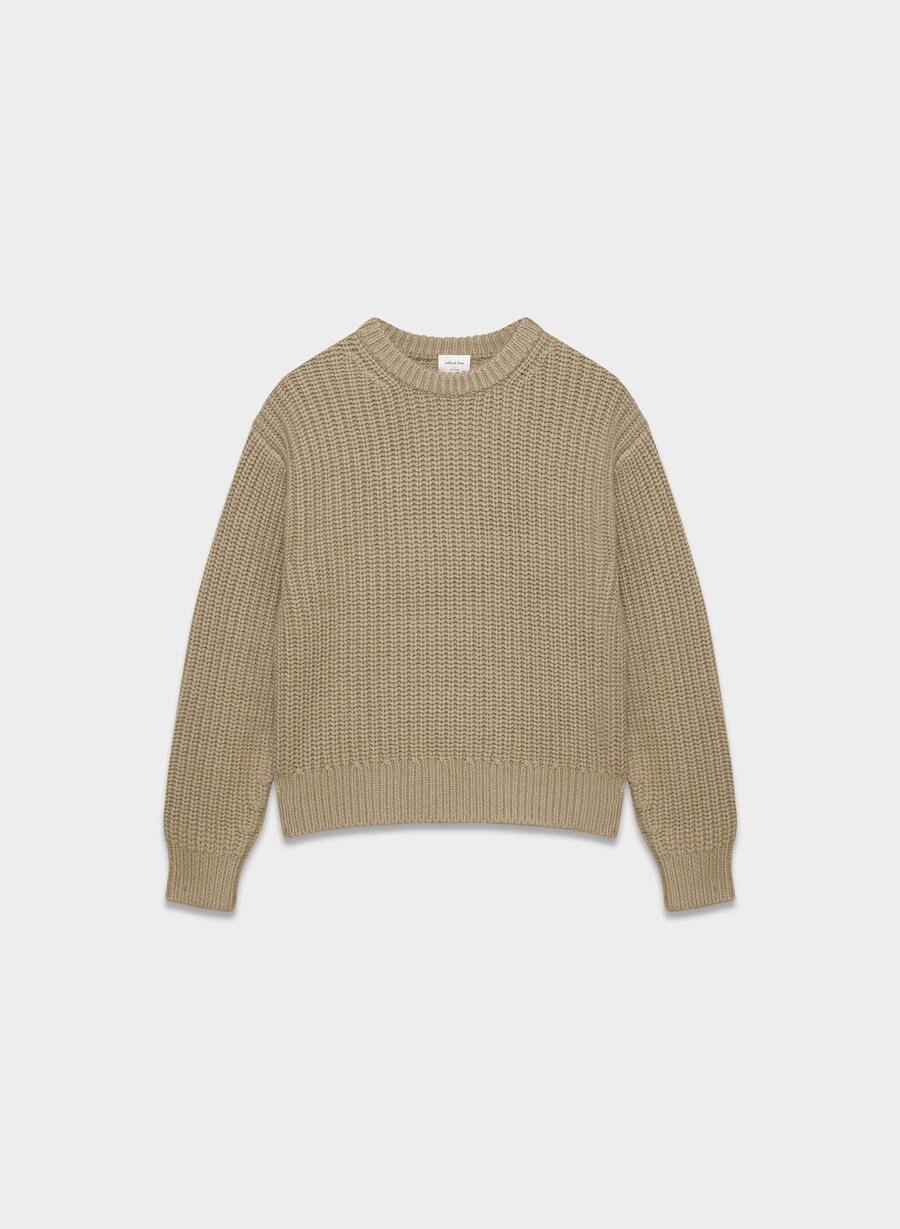 rundhals-wollpullover in taupe-beige