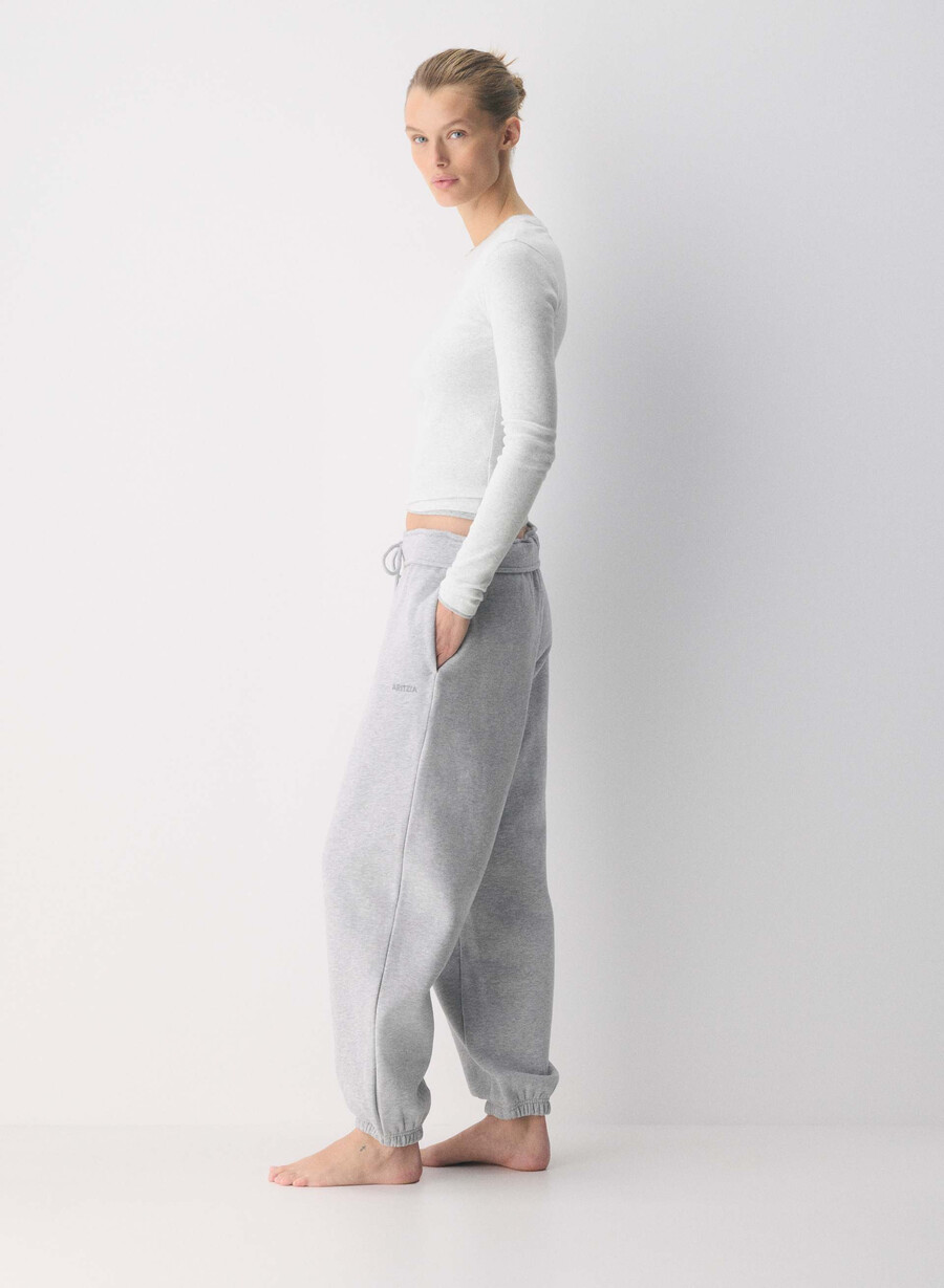 gemütliche sweatfleece mega foldover baggy jogger heather chrome