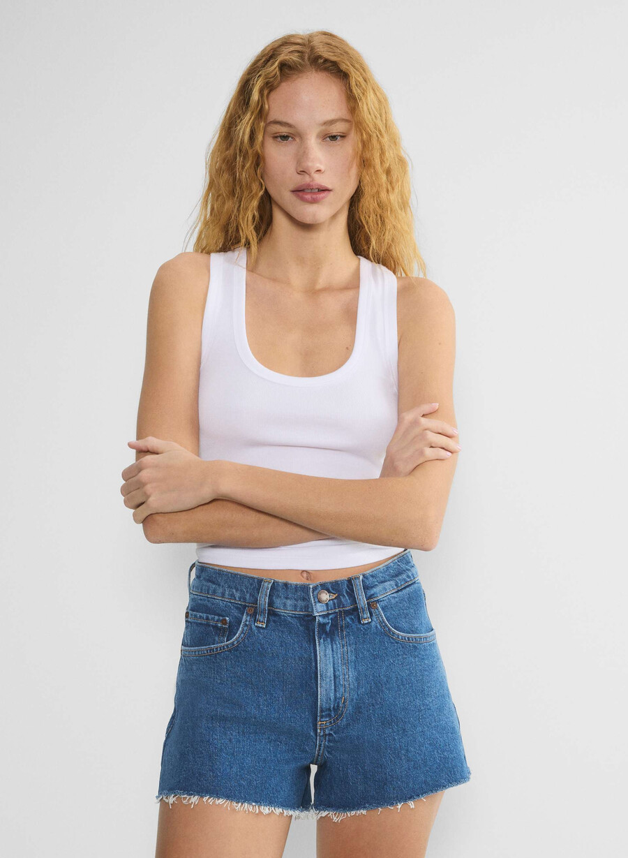 denim forum jodie hi-rise mini denim short no-stress medium blu