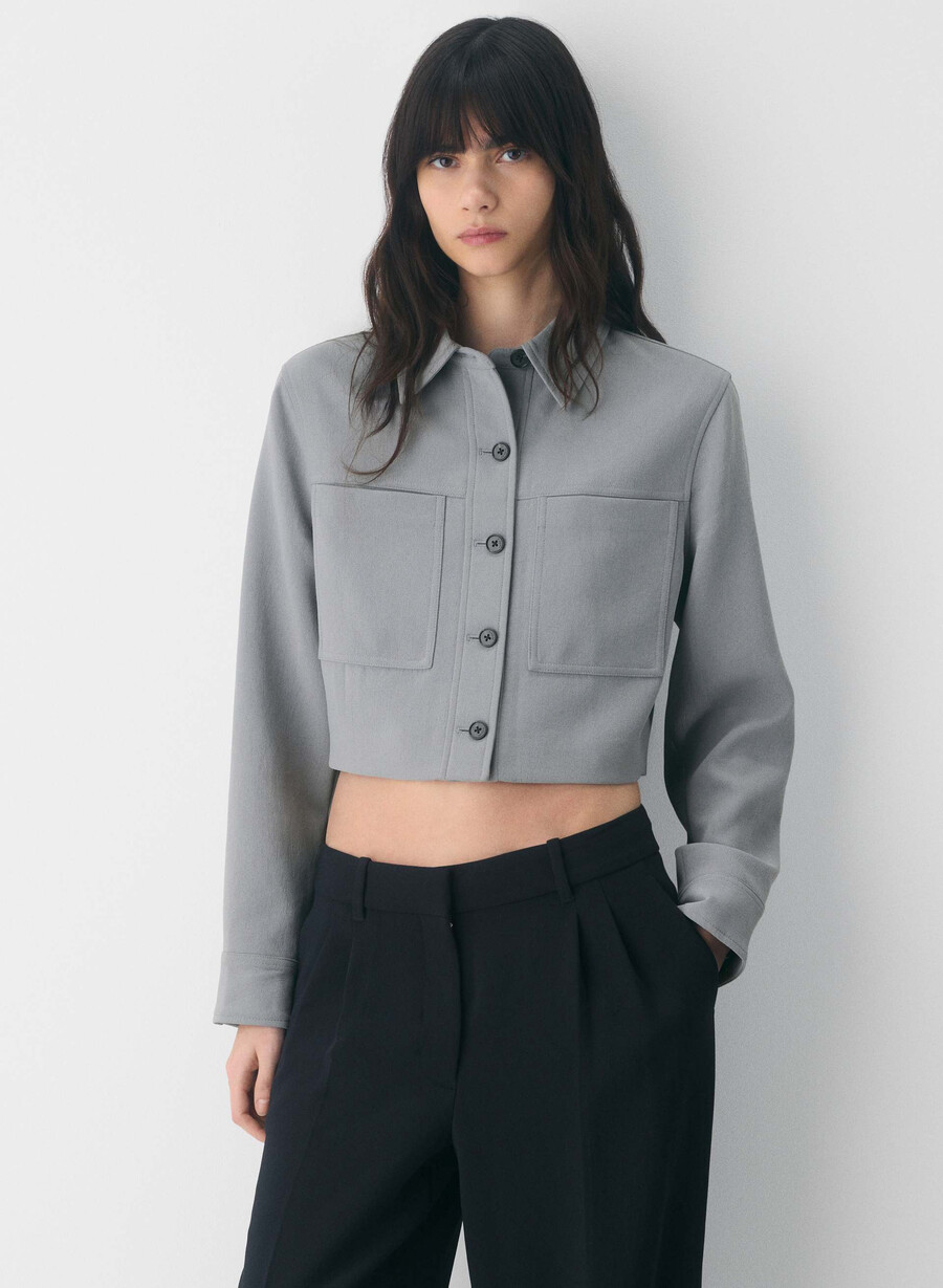 kurze kurze jacke – crepette riverstone grau