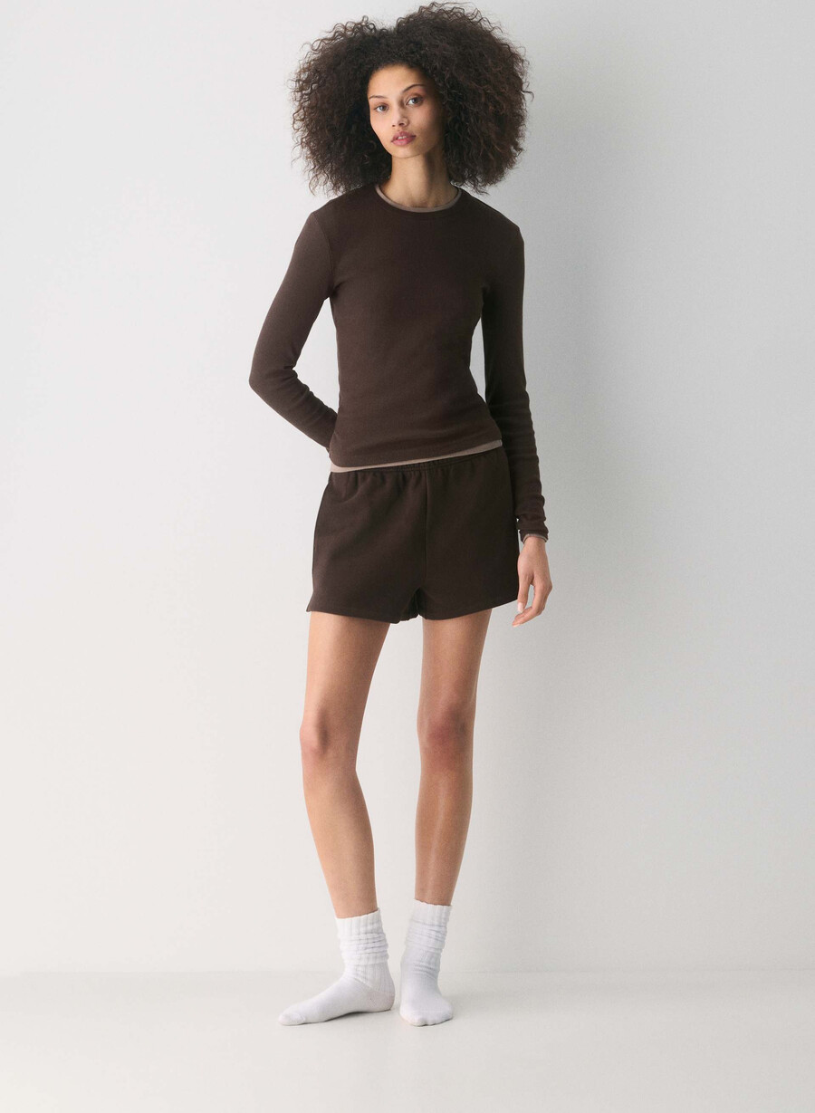 kuschelige fleece-minishorts mit hohem bund sattes mokkabraun