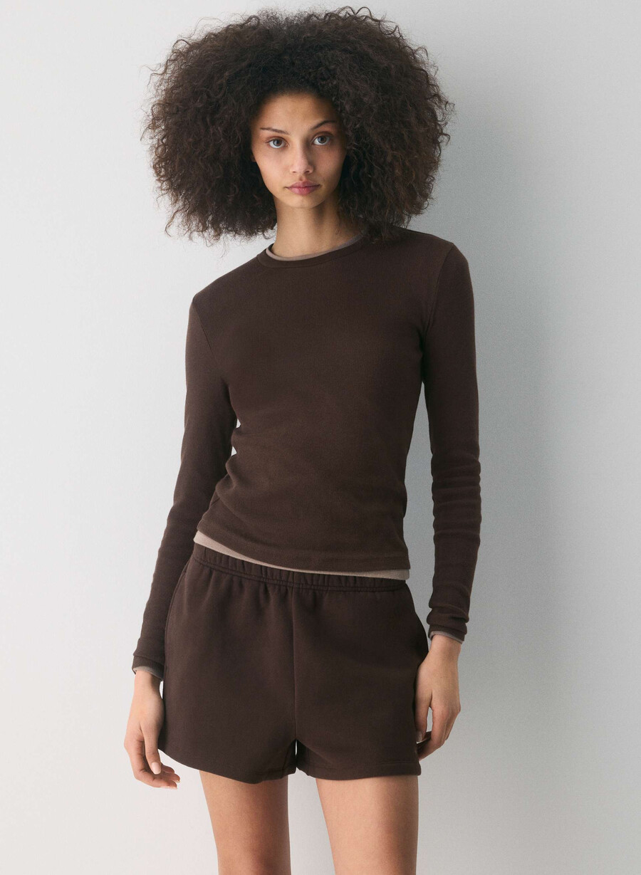 kuschelige fleece-minishorts mit hohem bund sattes mokkabraun