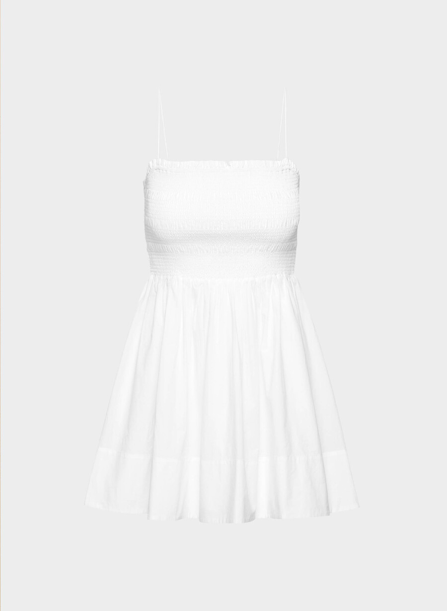 pfirsichfarbenes popeline-kleid strahlend weiß