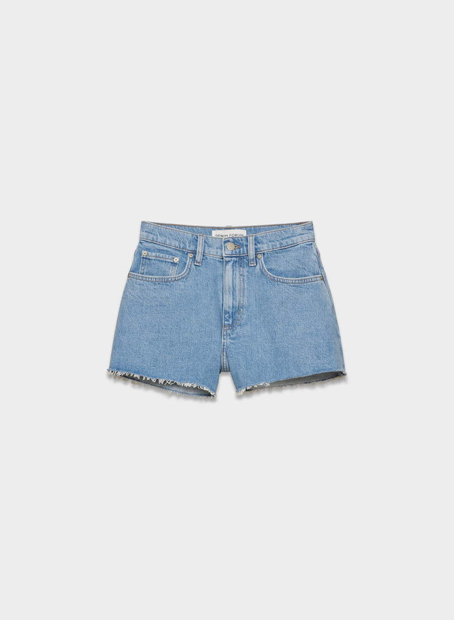 denim forum jodie curve-fit hi-rise mini-denim-shorts no-stress hellblaue