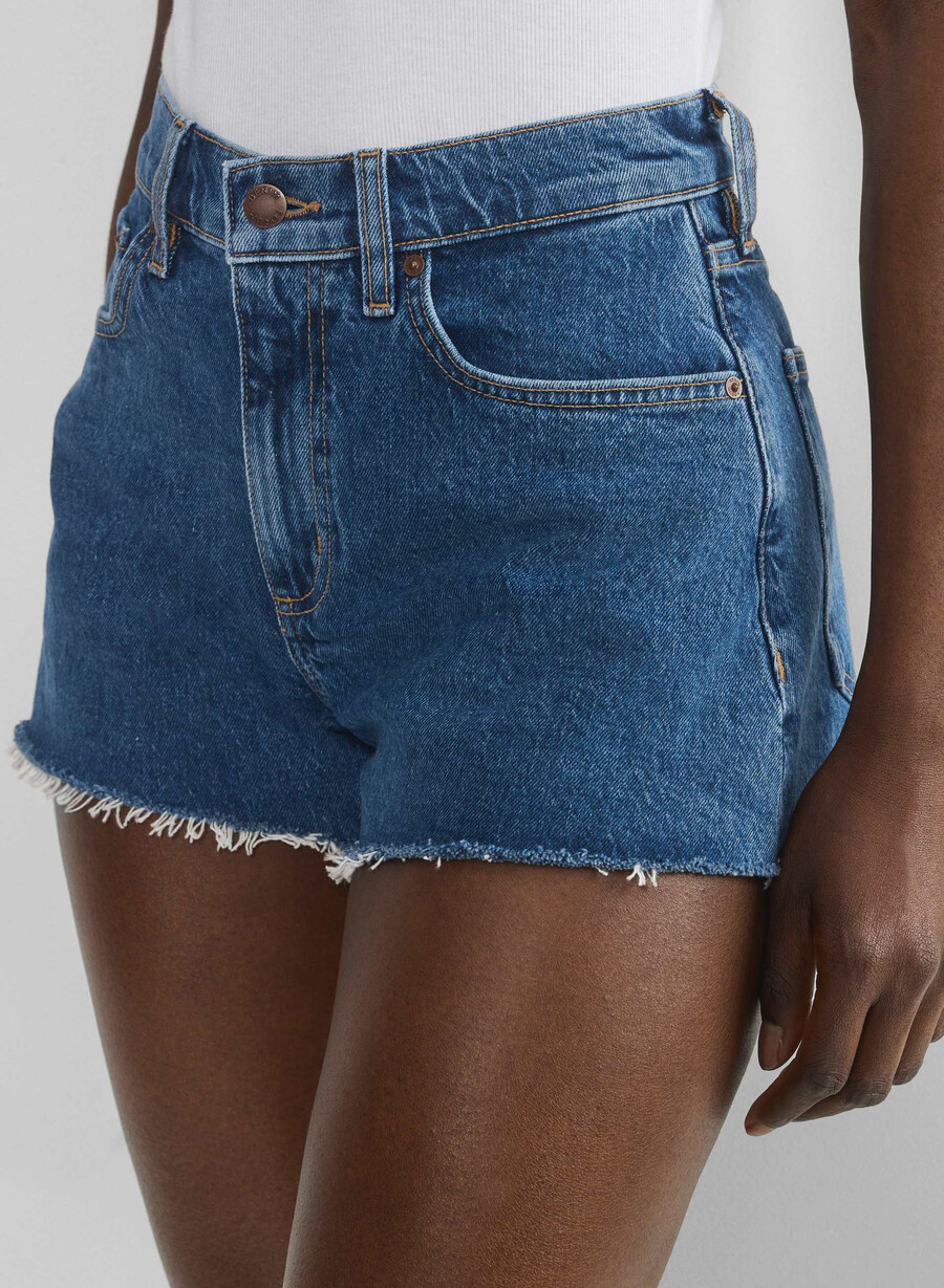 denim forum jodie curve-fit hi-rise mini-denim-shorts no-stress medium blu