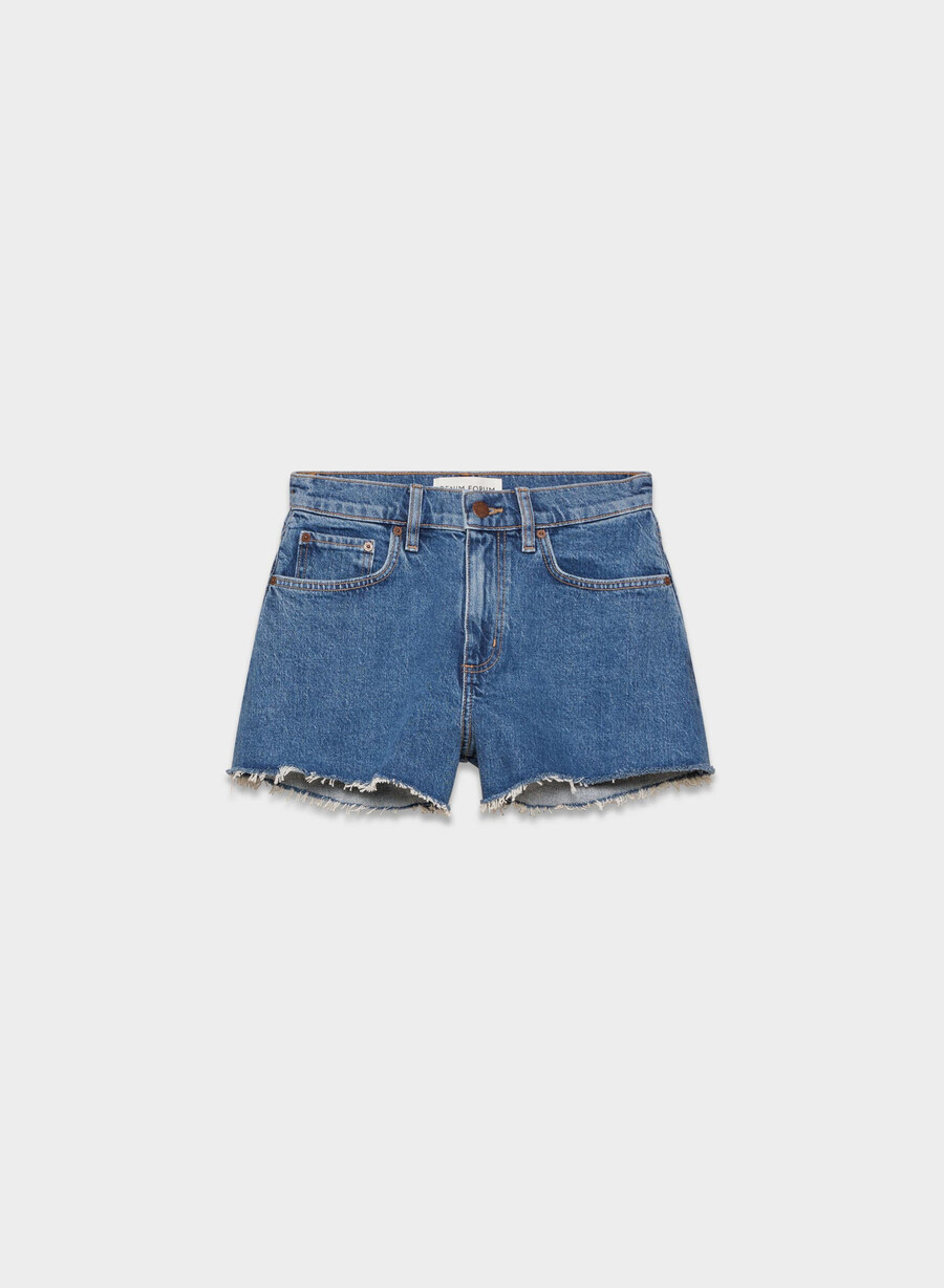 denim forum jodie curve-fit hi-rise mini-denim-shorts no-stress medium blu