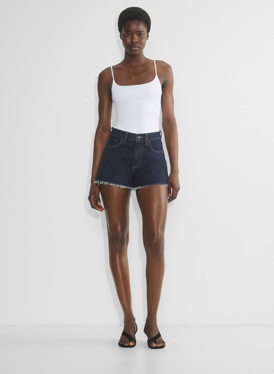denim forum jodie curve-fit hi-rise mini-denim-shorts no-stress dunkelblau