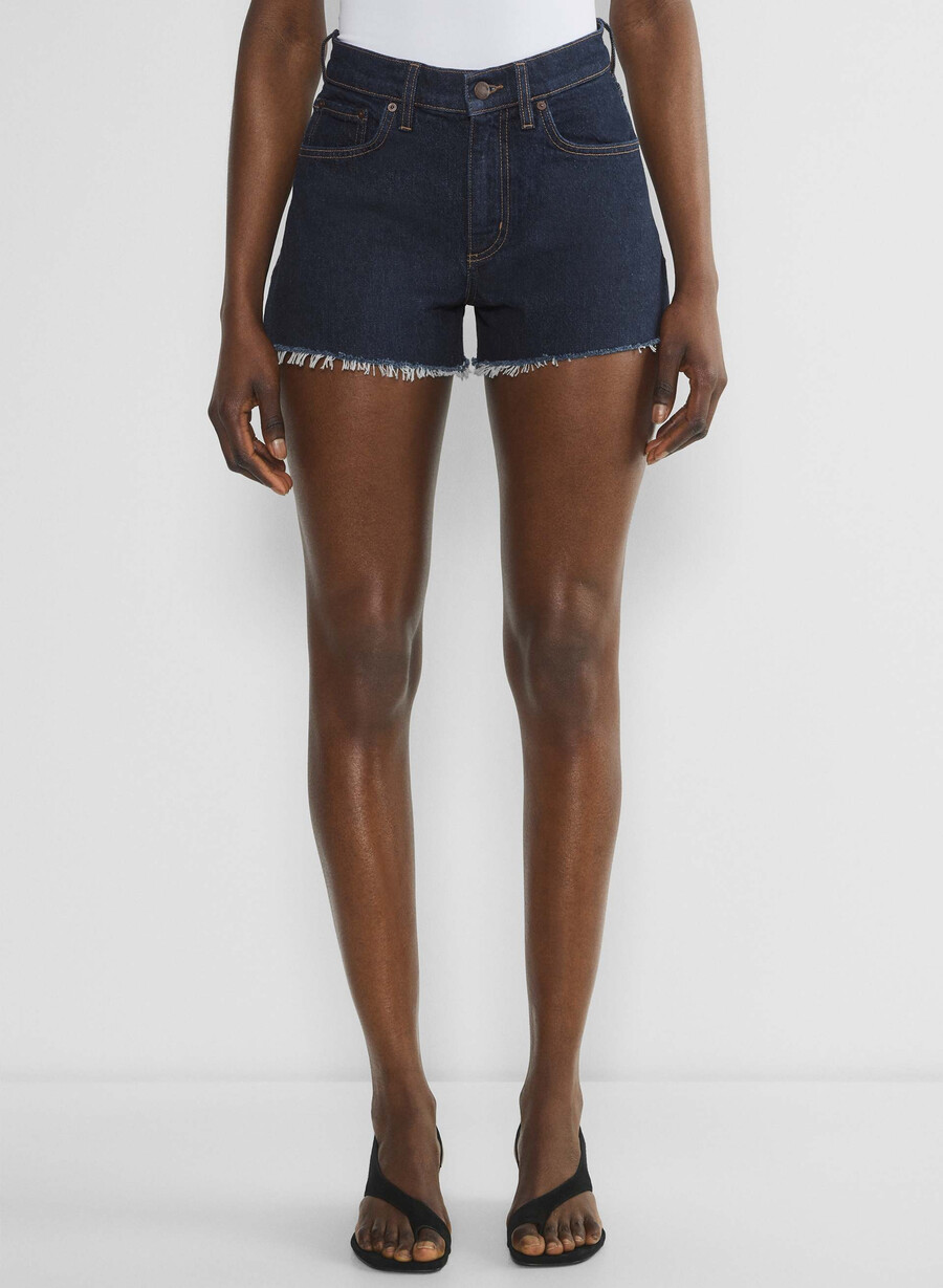denim forum jodie curve-fit hi-rise mini-denim-shorts no-stress dunkelblau