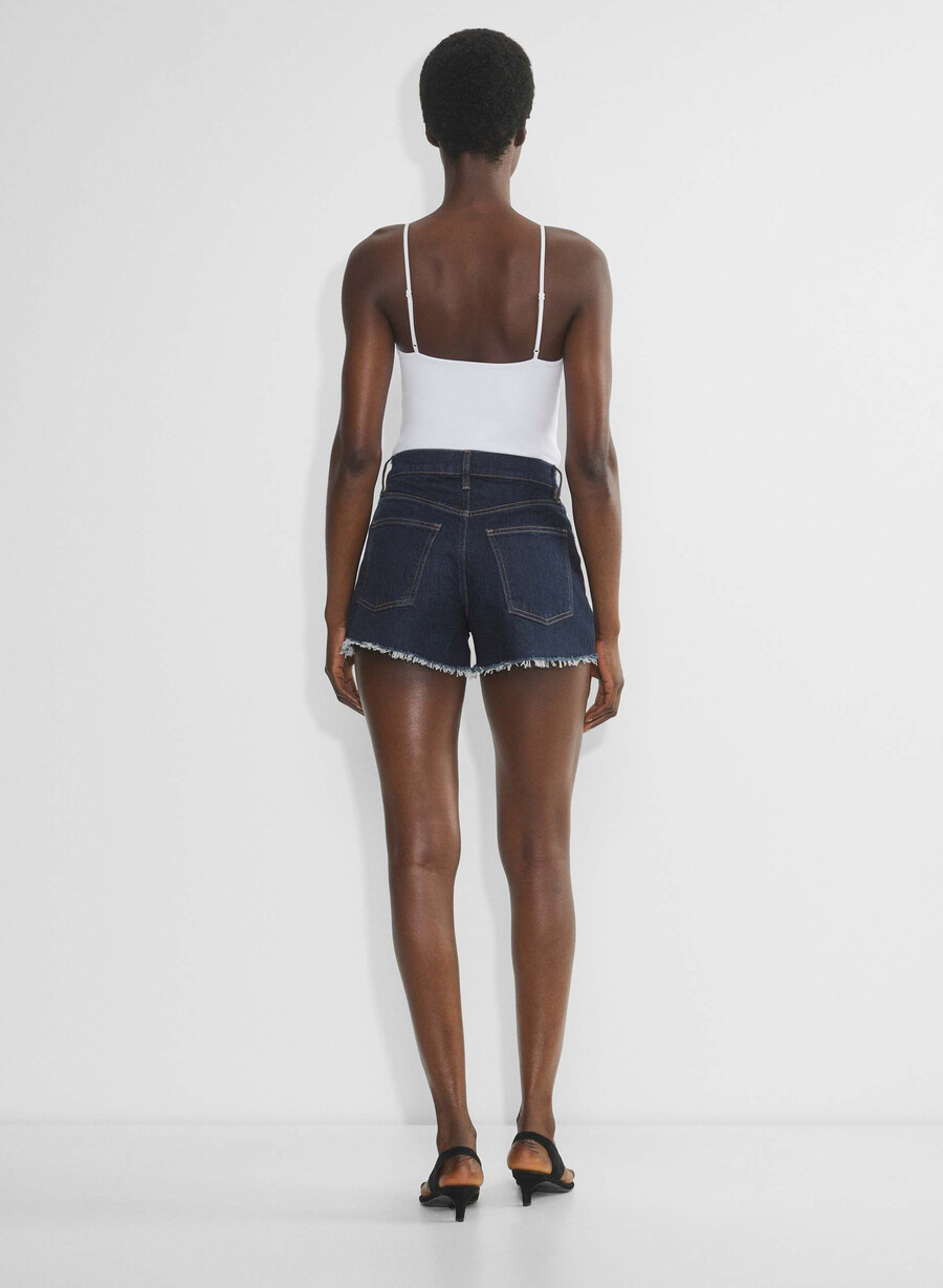 denim forum jodie curve-fit hi-rise mini-denim-shorts no-stress dunkelblau