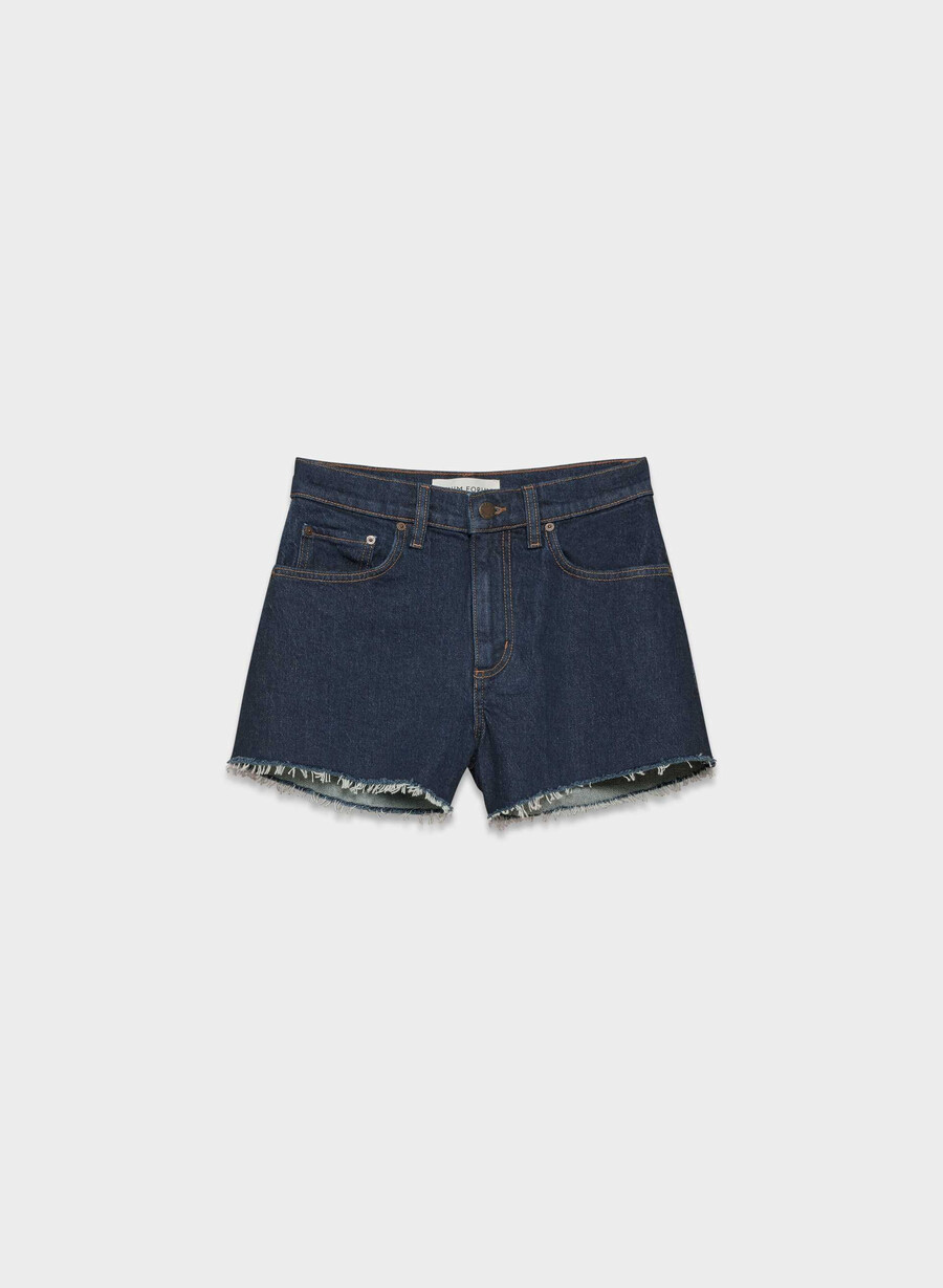 denim forum jodie curve-fit hi-rise mini-denim-shorts no-stress dunkelblau