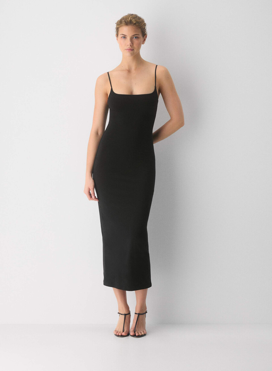 lässiges figurbetontes maxi-cami-kleid von summon schwarz