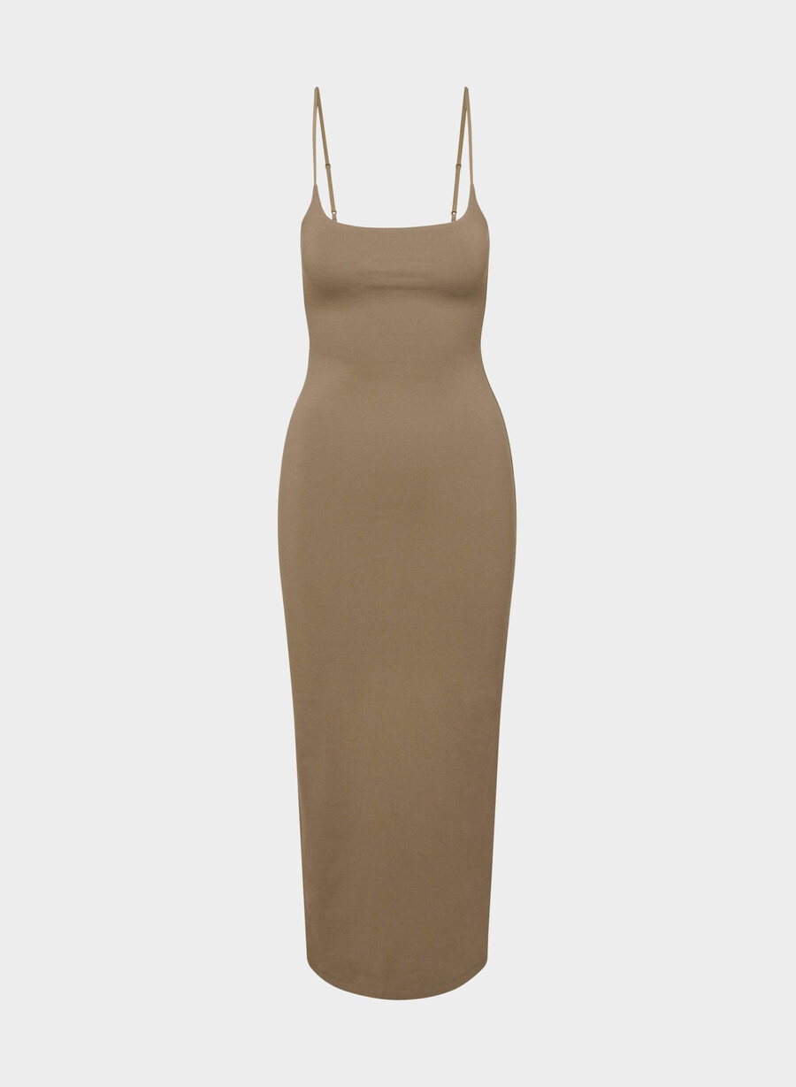 lässiges figurbetontes maxi-cami-kleid folio braun