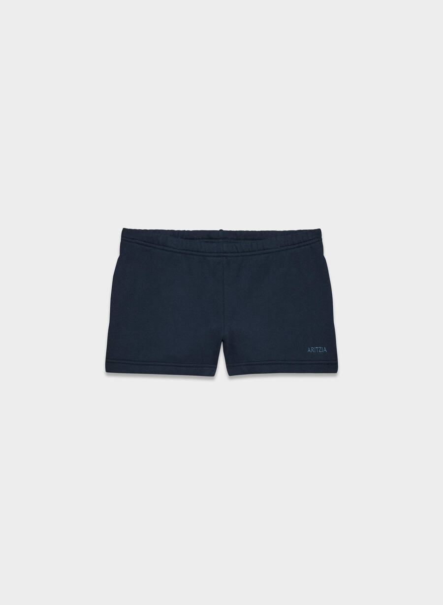 kuschelige sweatfleece boyfriend-minishorts mit niedrigem bund admiral