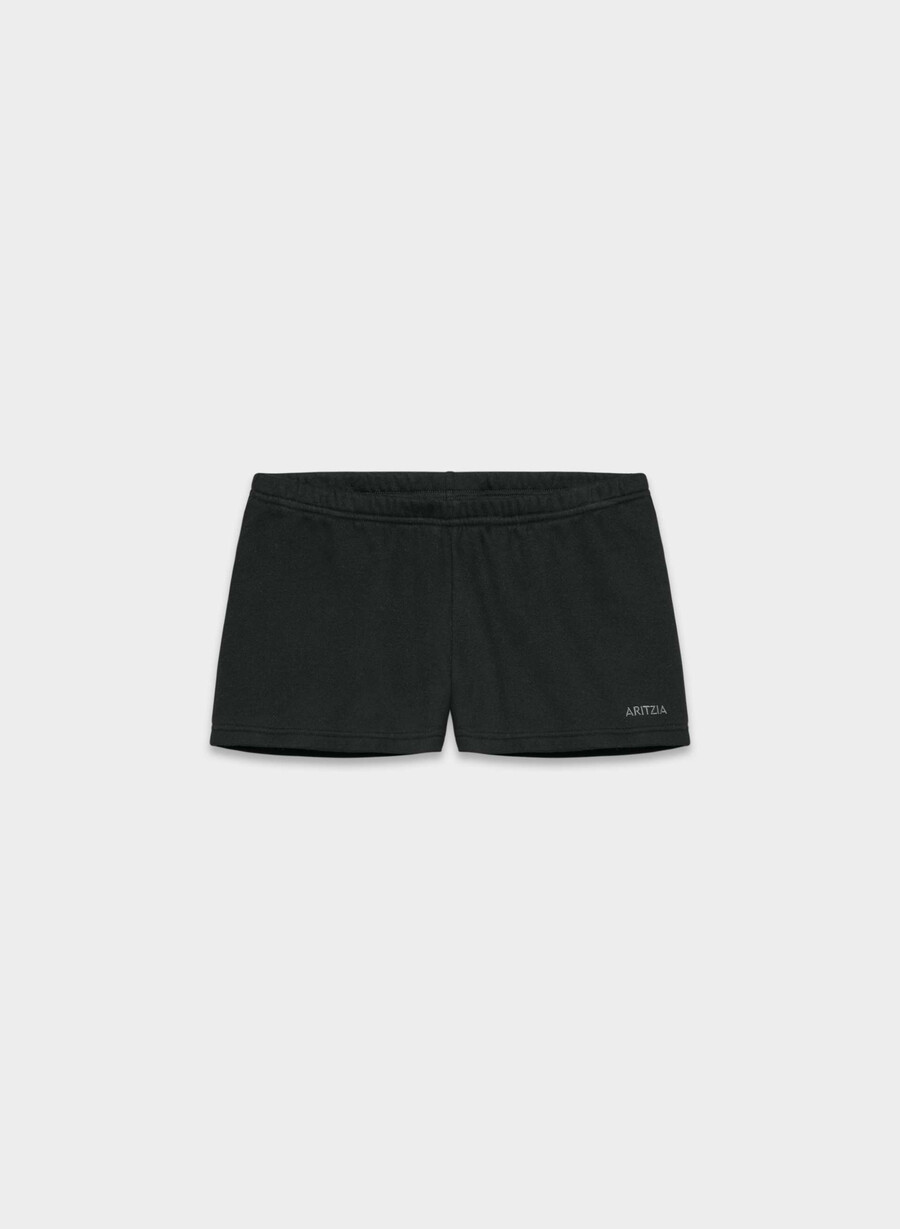 kuschelige boyfriend-mini-shorts aus sweatfleece mit niedrigem bund schwarz