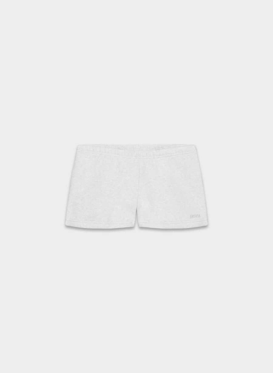 kuschelige boyfriend-mini-shorts aus sweatfleece mit niedrigem bund heather cloud white