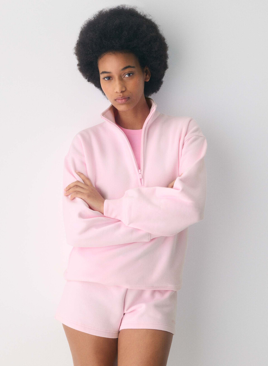 kuschelige sweatfleece boyfriend-minishorts mit niedrigem bund villa pink