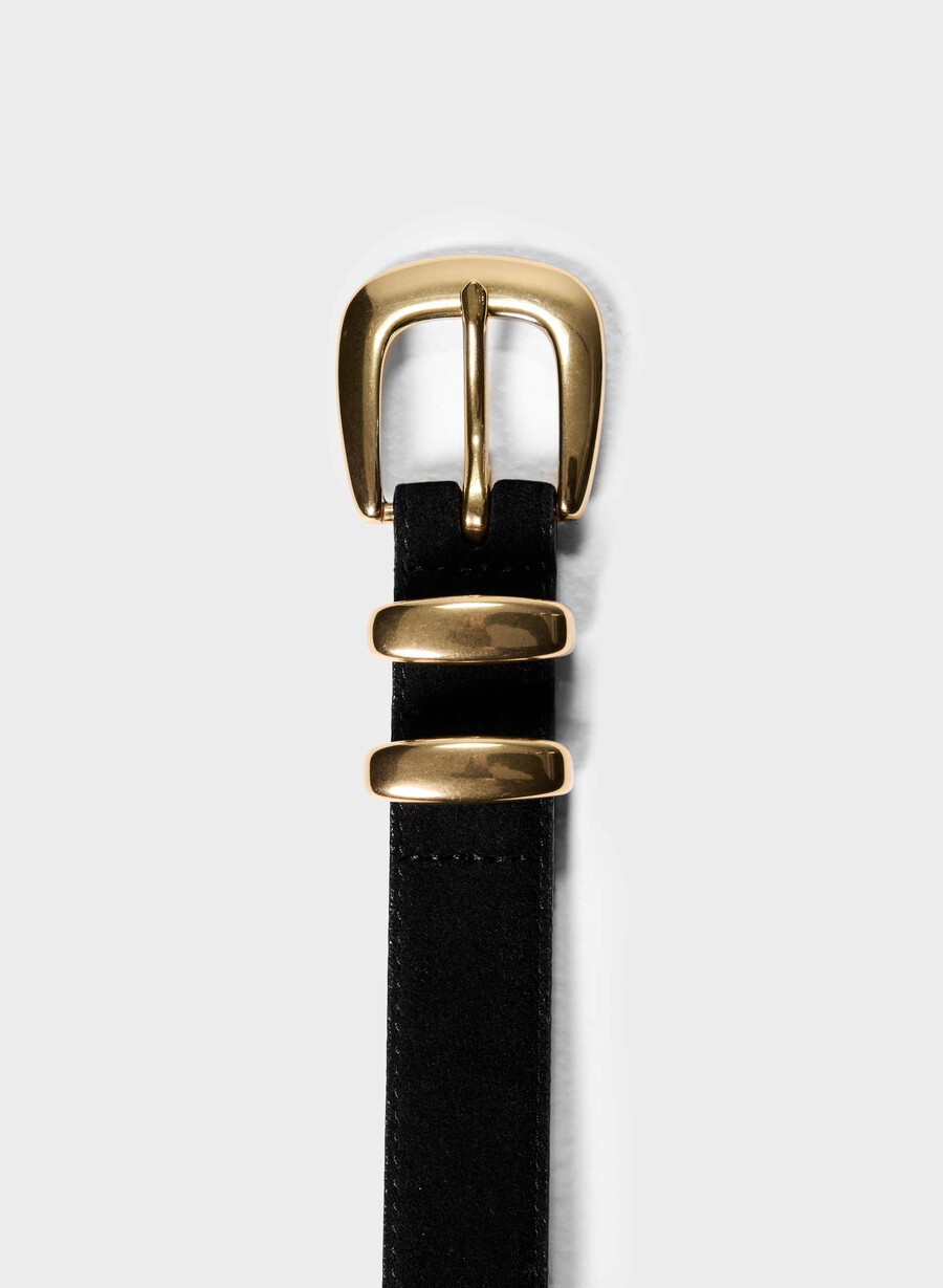 legendärer gürtel aus massivem messing und wildleder schwarzgold