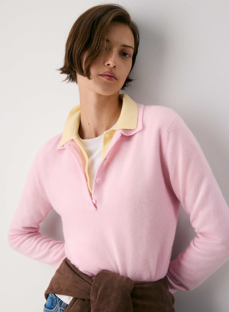 bare cashmere provenance polo langarmshirt villa pink