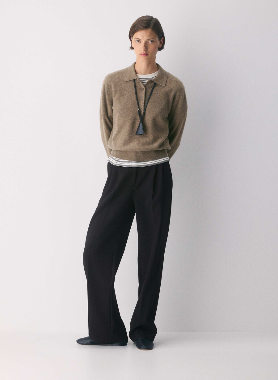 bare cashmere provenance polo langarmshirt heather folio braun