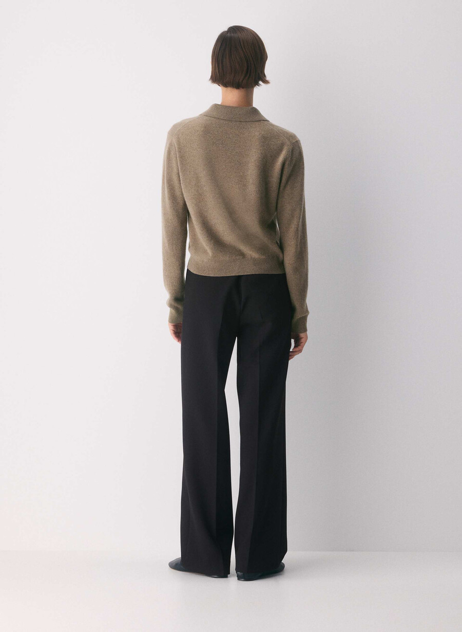 bare cashmere provenance polo langarmshirt heather folio braun