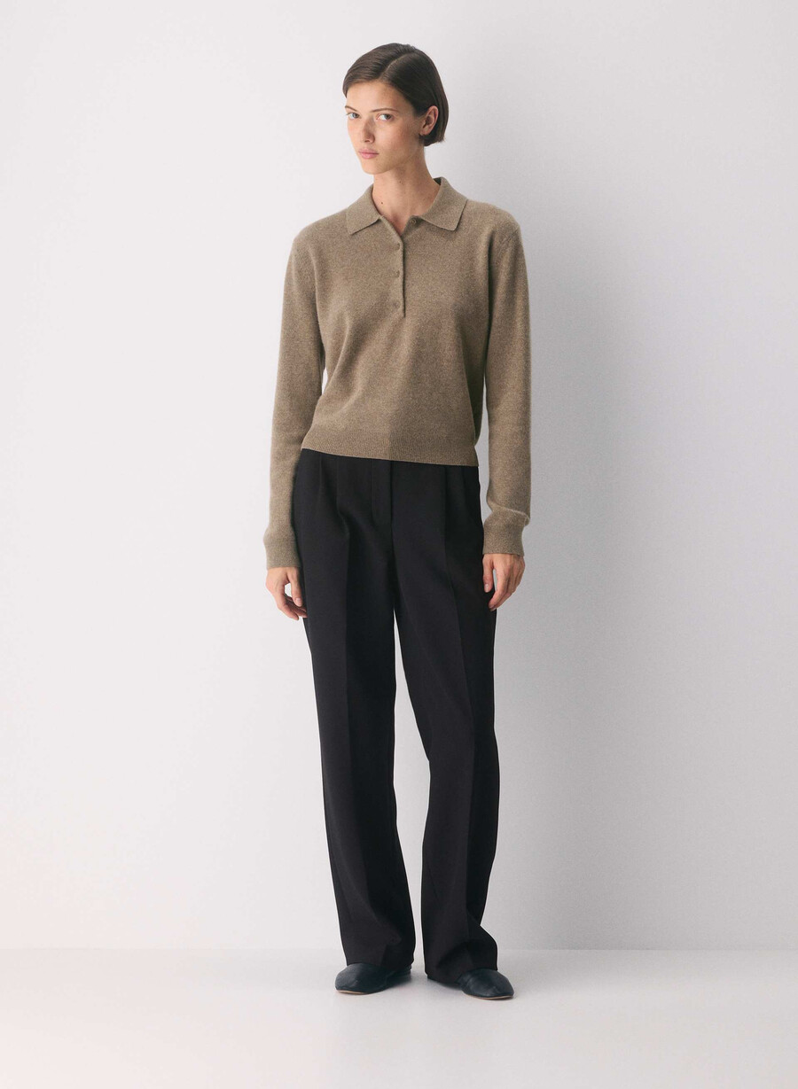 bare cashmere provenance polo langarmshirt heather folio braun