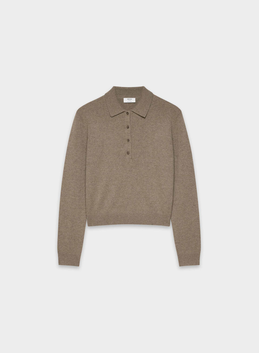 bare cashmere provenance polo langarmshirt heather folio braun