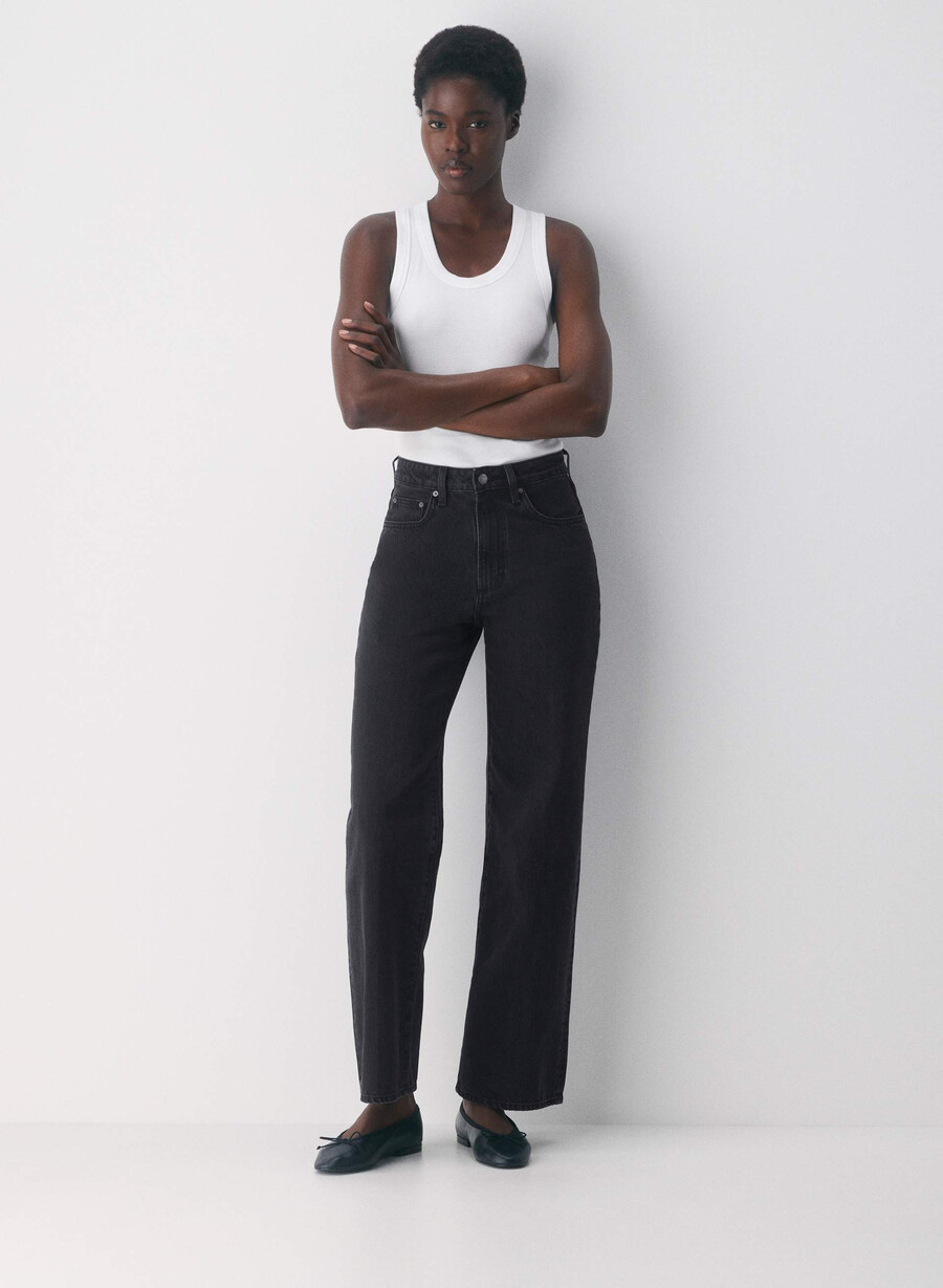 denim forum die farrah curve-fit hi-rise wide jeans schwarzer eyeliner