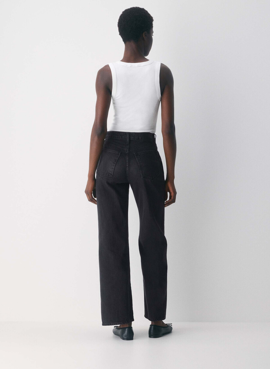 denim forum die farrah curve-fit hi-rise wide jeans schwarzer eyeliner