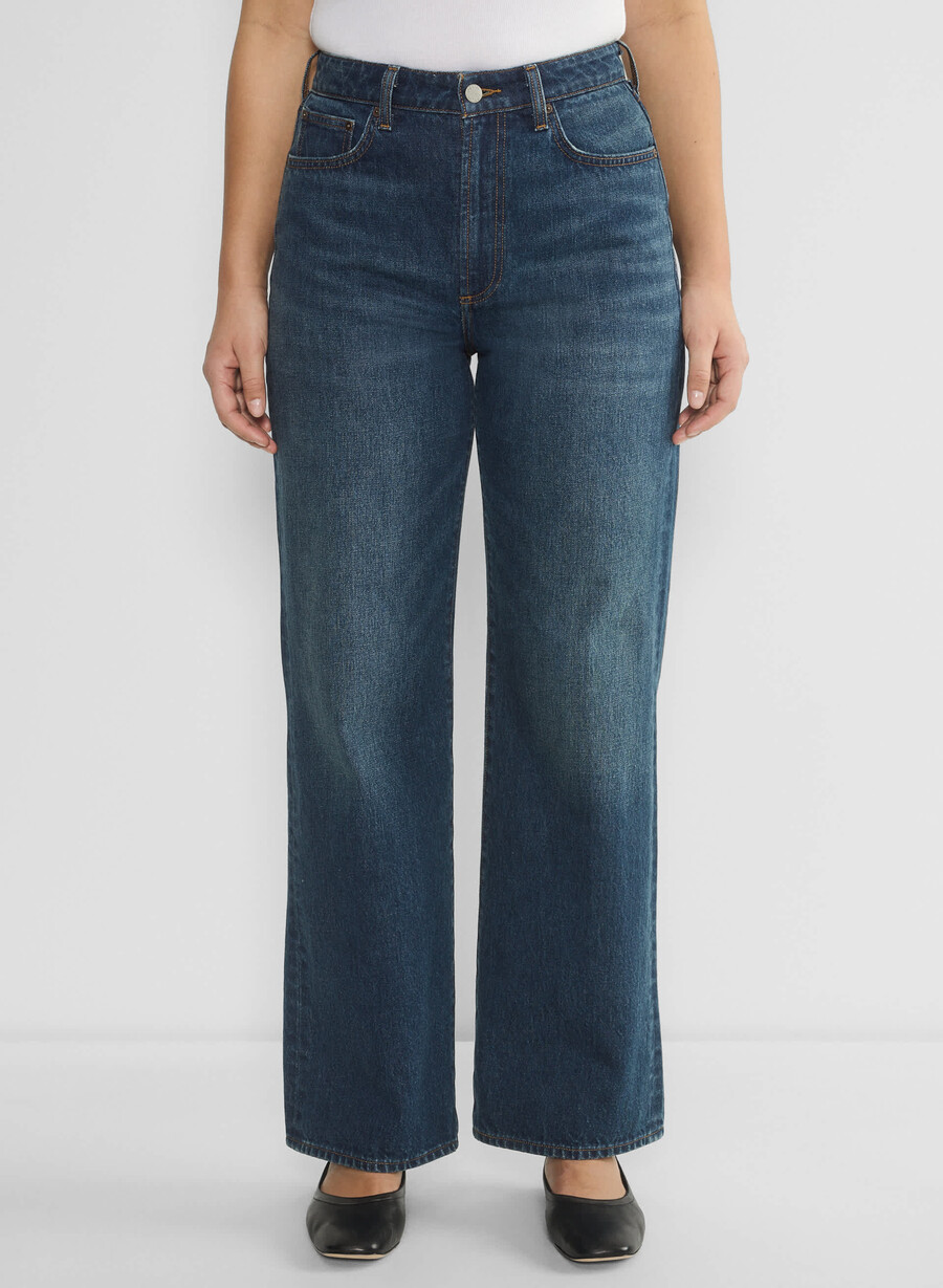 denim forum die farrah curve-fit hi-rise wide jeans be about dark bleu