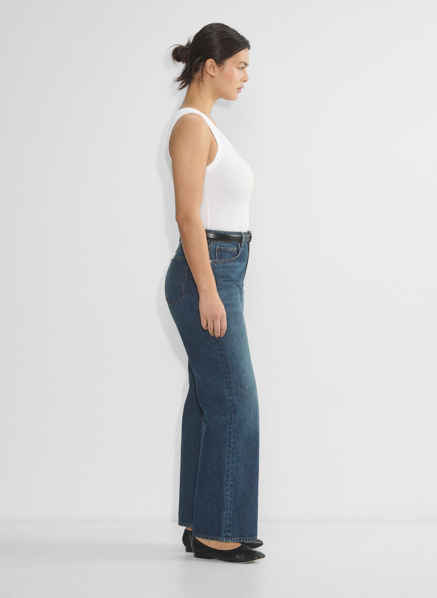 denim forum die farrah curve-fit hi-rise wide jeans be about dark bleu