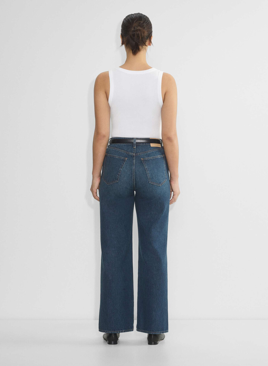 denim forum die farrah curve-fit hi-rise wide jeans be about dark bleu