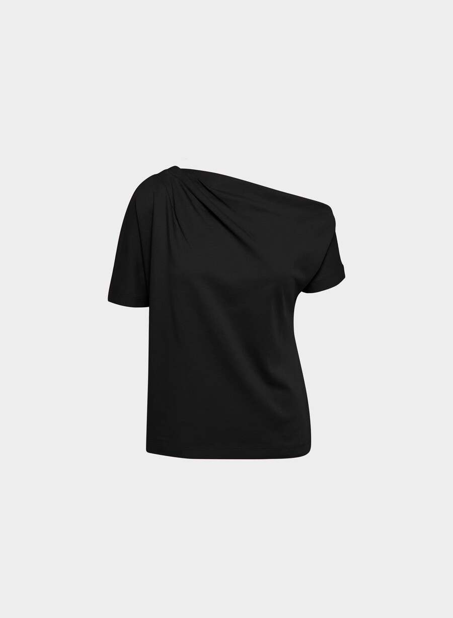 interlock baumwoll-schriftzug-top schwarz