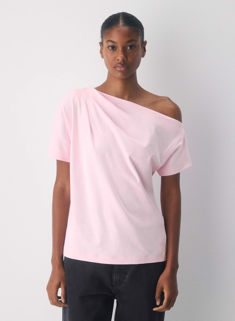 interlock baumwoll-top mit schriftzug villa pink