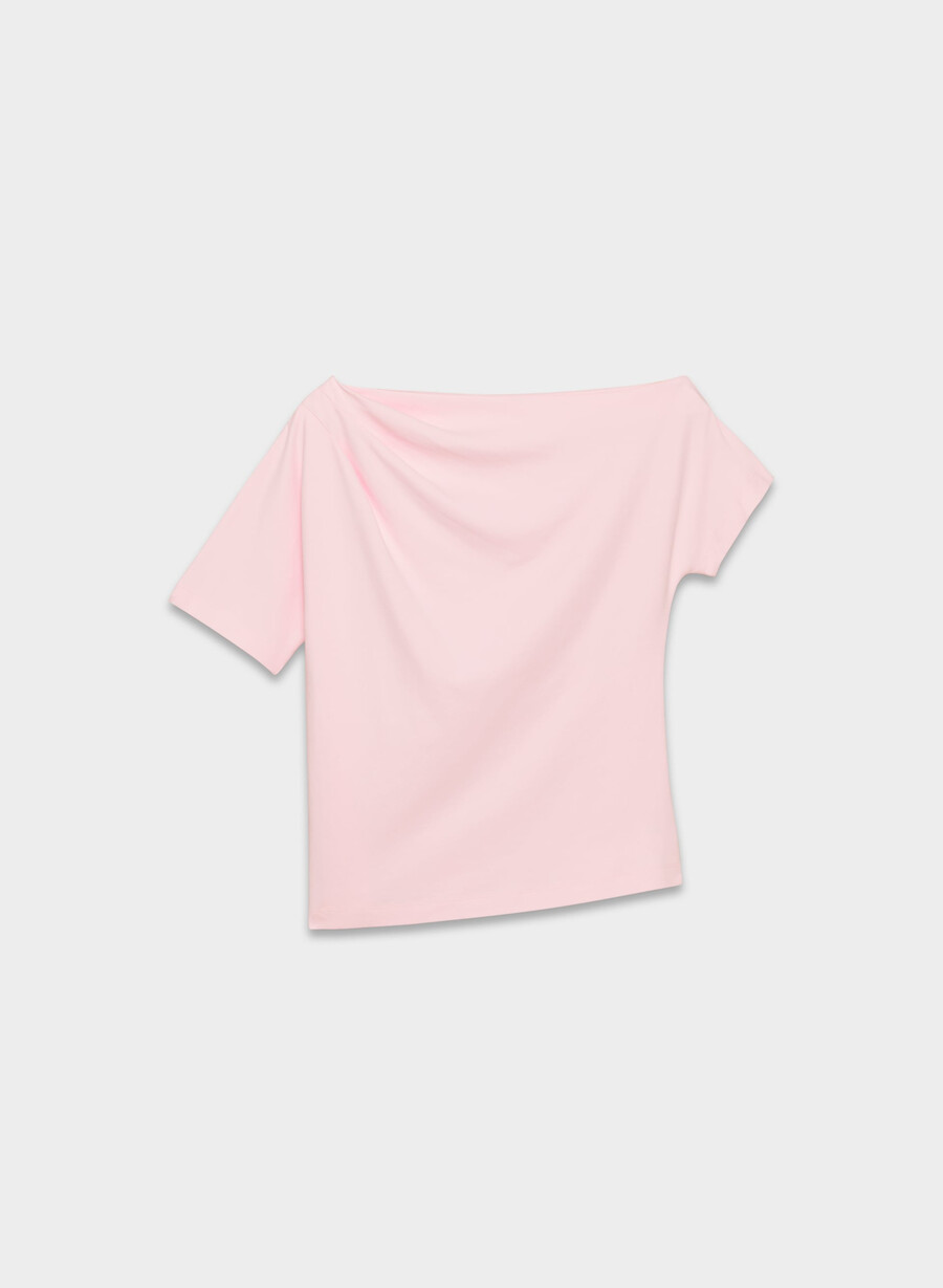 interlock baumwoll-top mit schriftzug villa pink