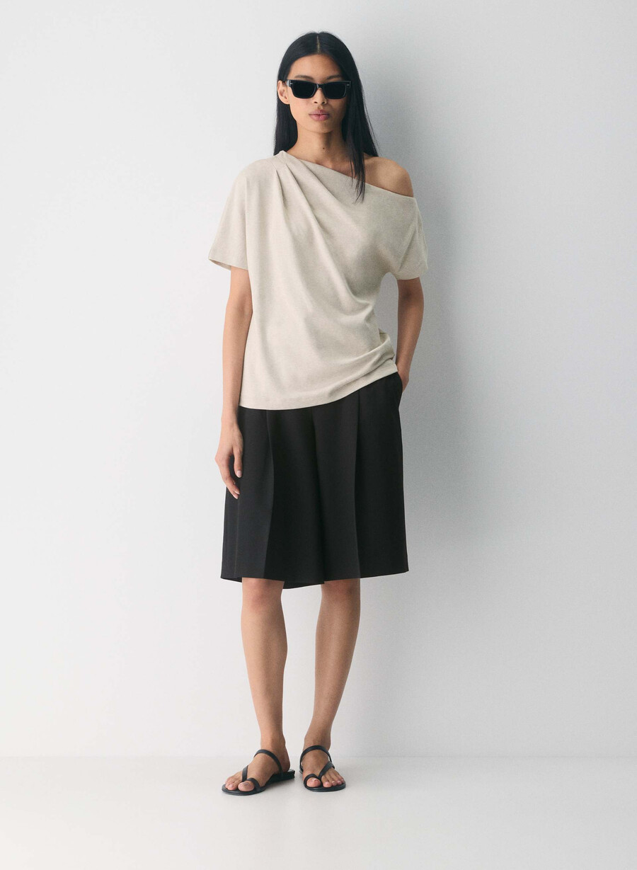 interlock cotton script top heather ecru