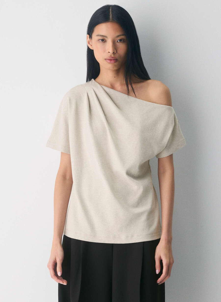 interlock cotton script top heather ecru