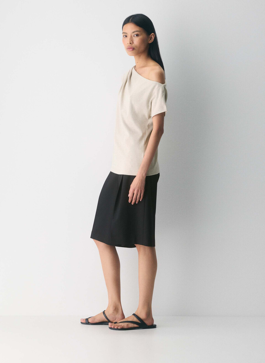 interlock cotton script top heather ecru