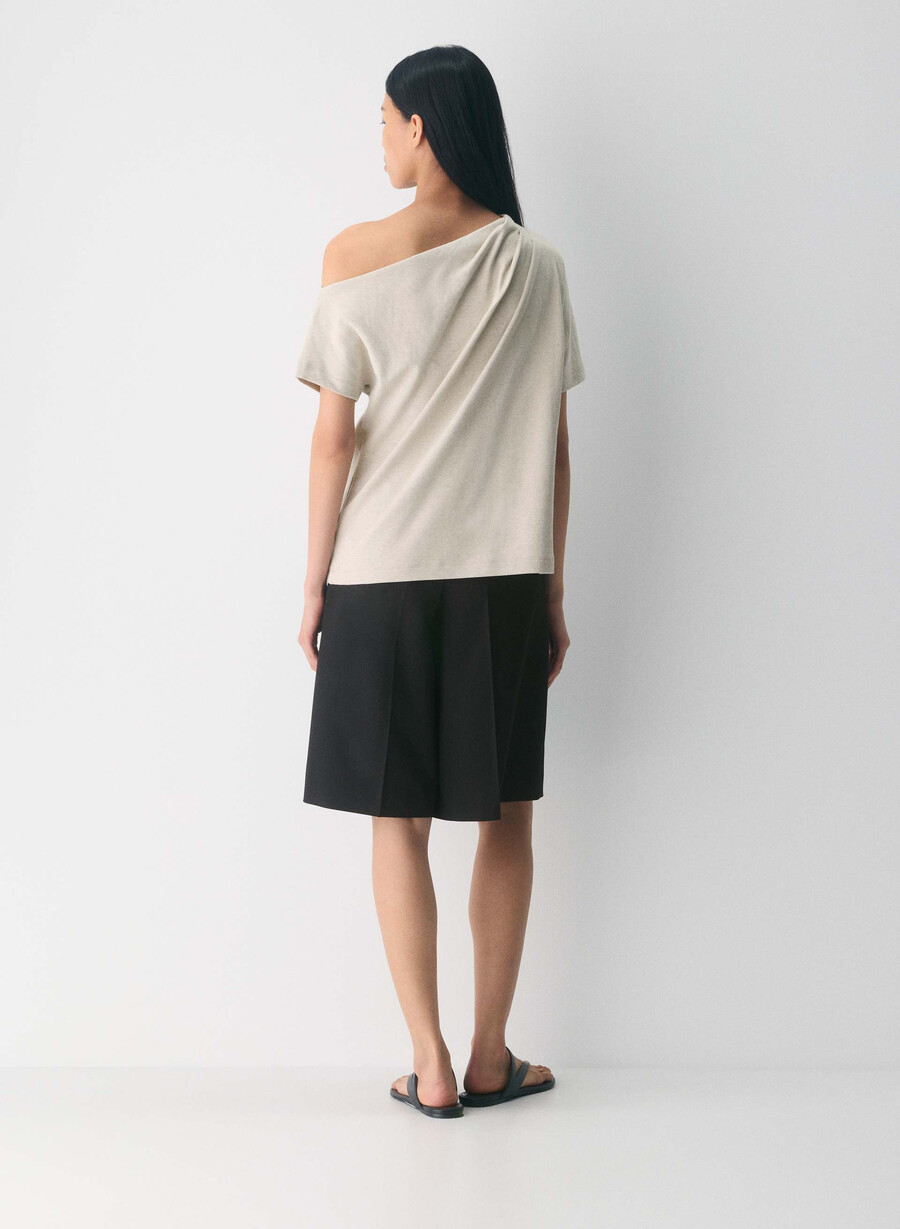 interlock cotton script top heather ecru