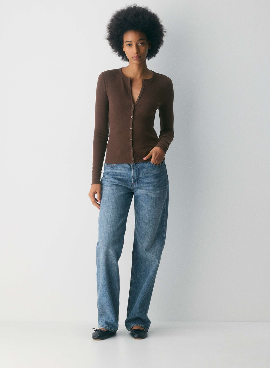 homestretch rib synkopation button-up rich mocha brown