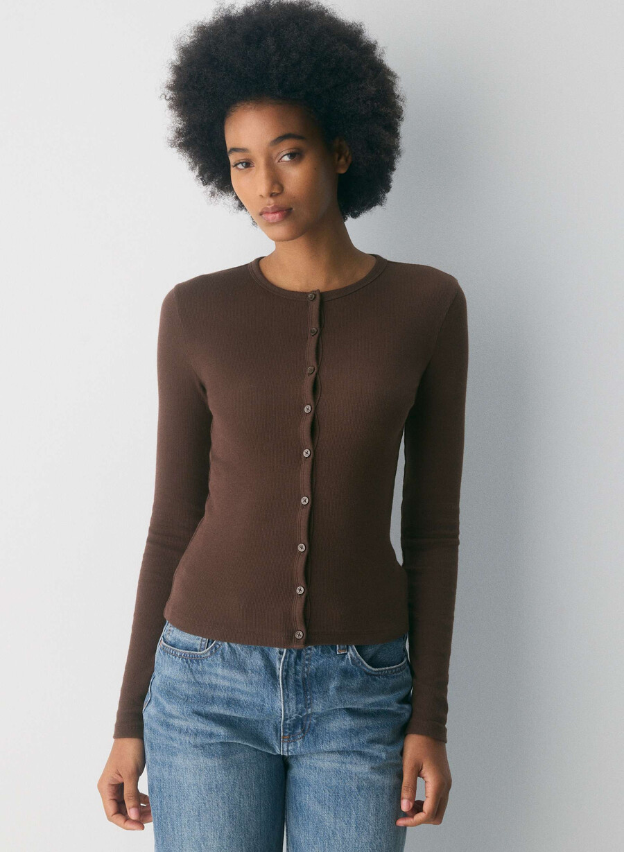 homestretch rib synkopation button-up rich mocha brown