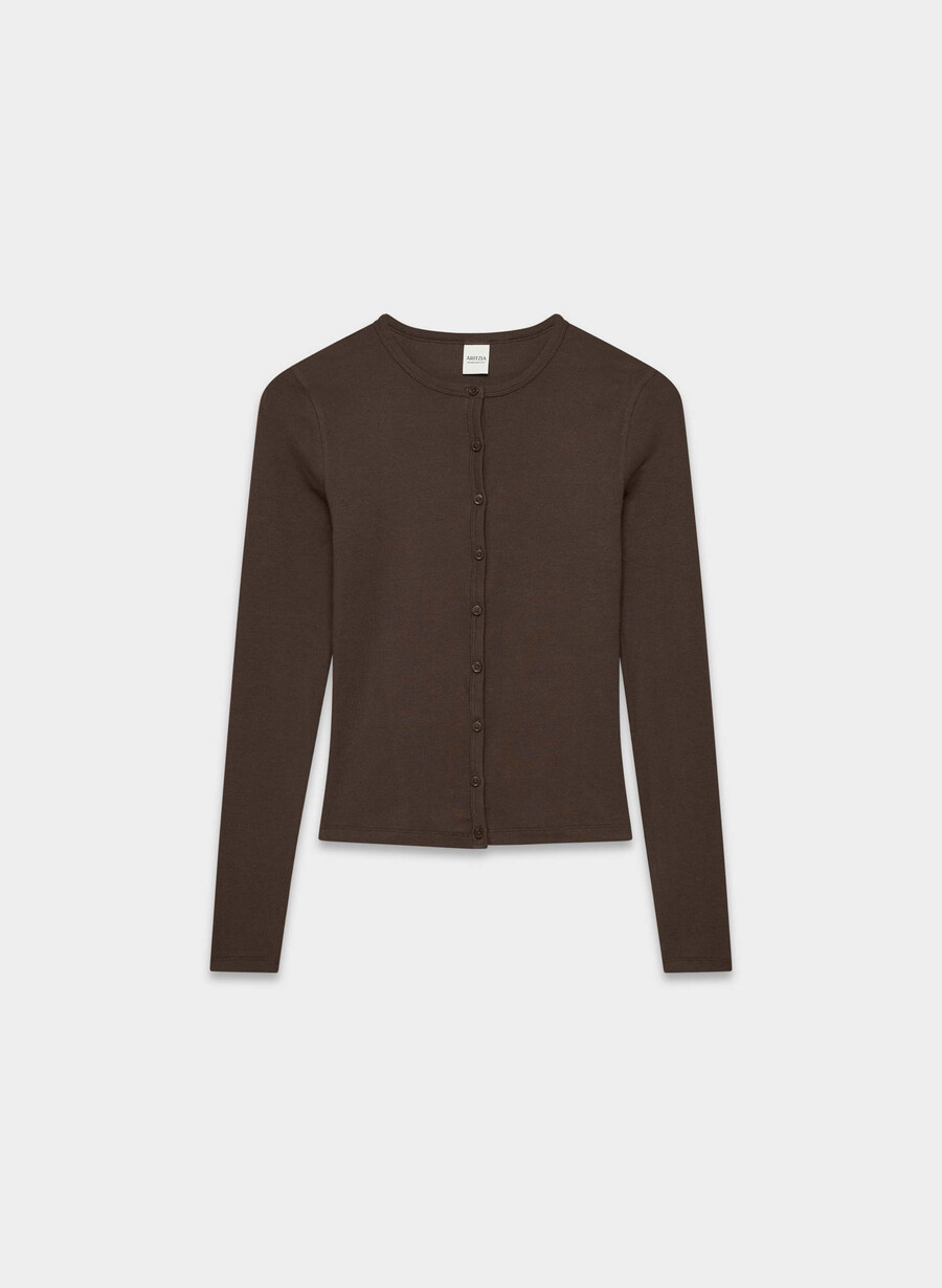 homestretch rib synkopation button-up rich mocha brown