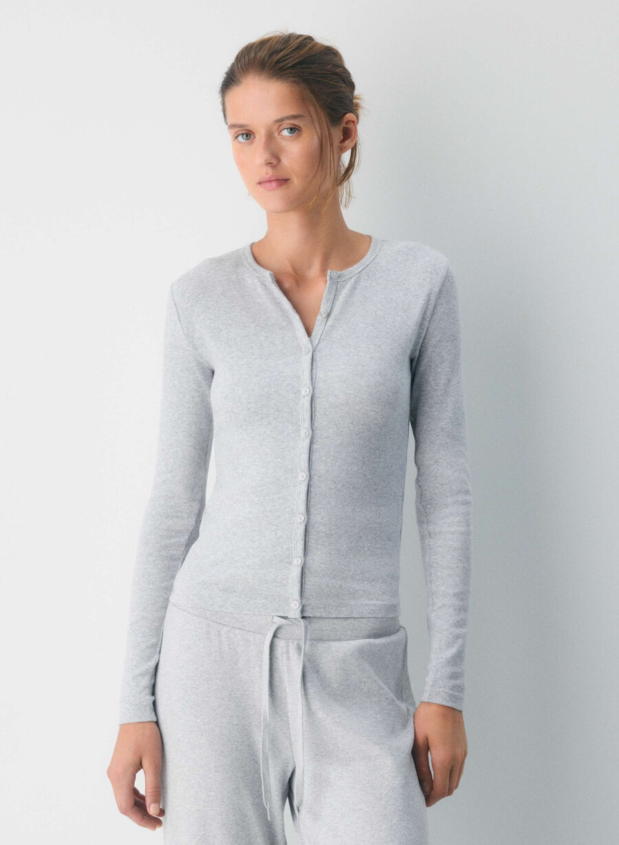 homestretch rib syncopation button-up heather chrome