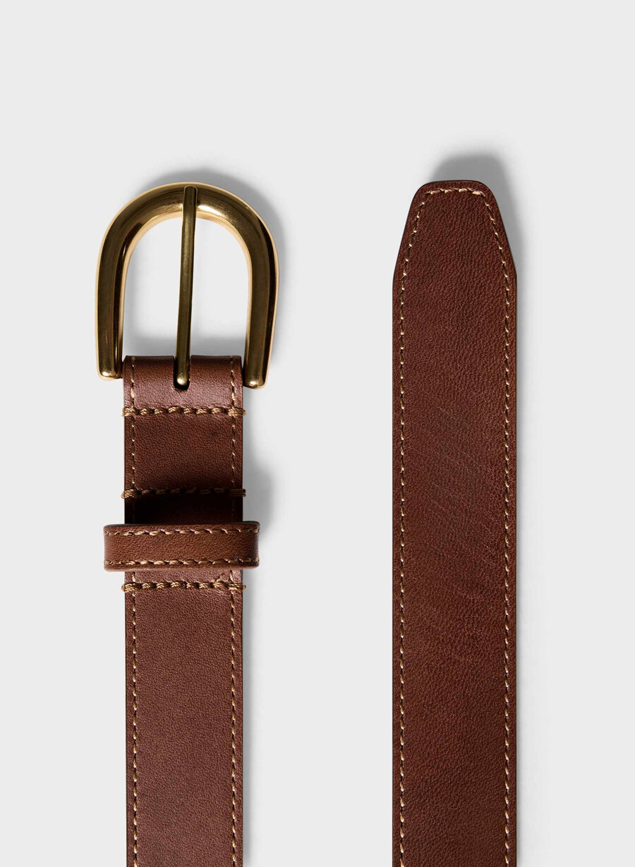akzentgürtel aus massivem messing und leder rohbraungold