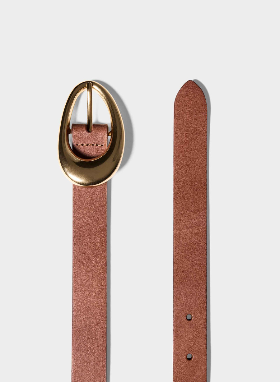 perennial massiver messing-ledergürtel roh umberbraungold