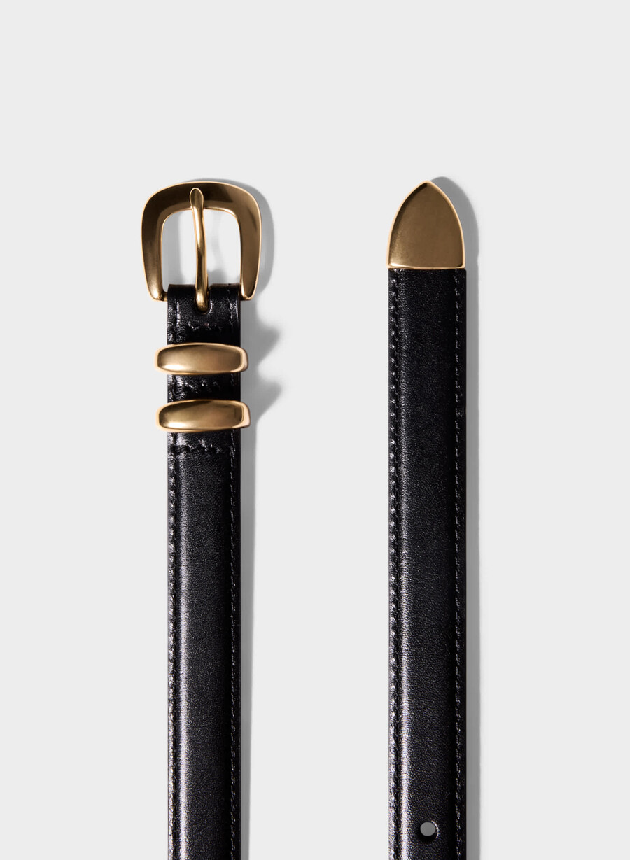 legendärer schmaler gürtel aus massivem messing und leder schwarzgold