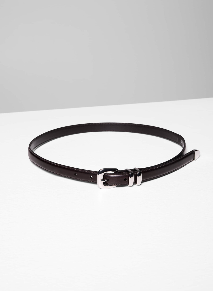 legendärer schmaler gürtel aus massivem messing und leder modern braunsilber