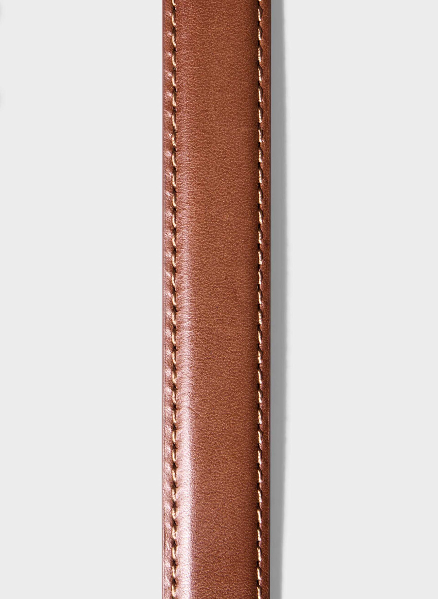legendärer schmaler gürtel aus massivem messing und leder roh umberbraungold