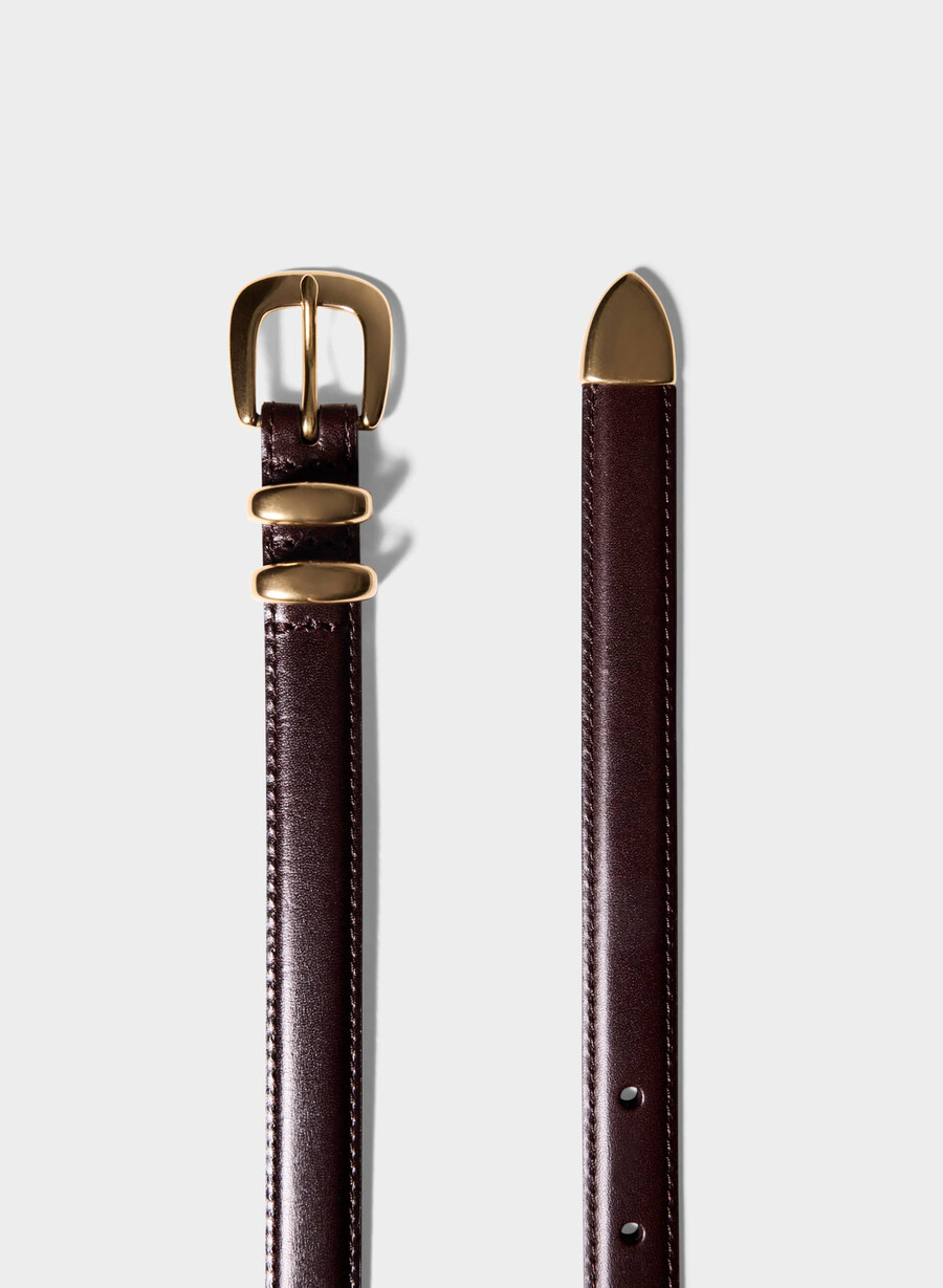 legendärer schmaler gürtel aus massivem messing und leder manor browngold