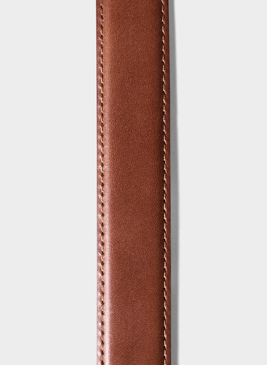 essential massiver messing-ledergürtel roh umberbraungol